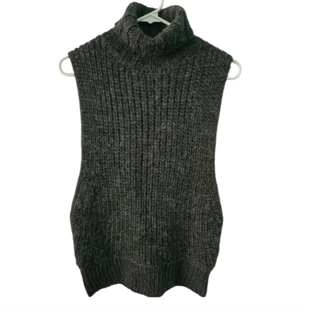 Kate Spade Saturday Dark Gray Sleeveless Turtleneck Knit Wool Alpaca Sweater